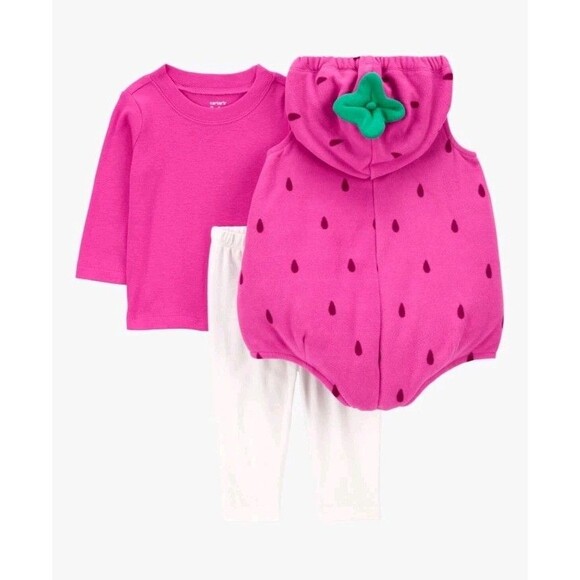 Carter’s Baby Girls 6-9 Mos 3 Pc Costume Outfit Top, Pants & Strawberry Vest NWT - Picture 3 of 7